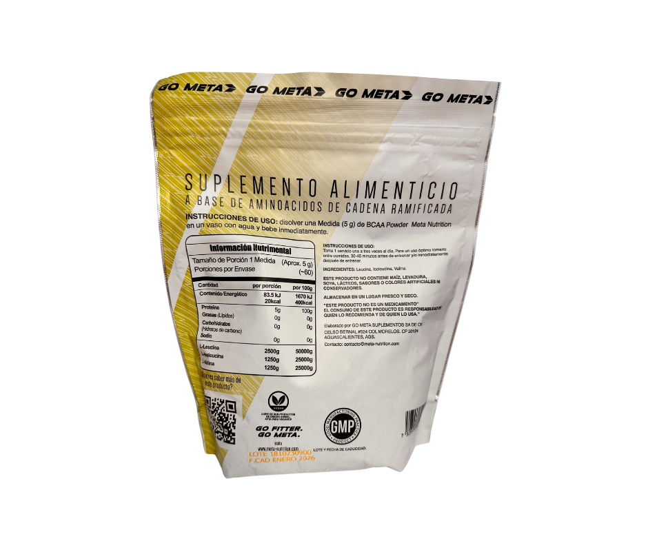 BCAA Powder Meta Nutrition - 60 Serv Sin Sabor